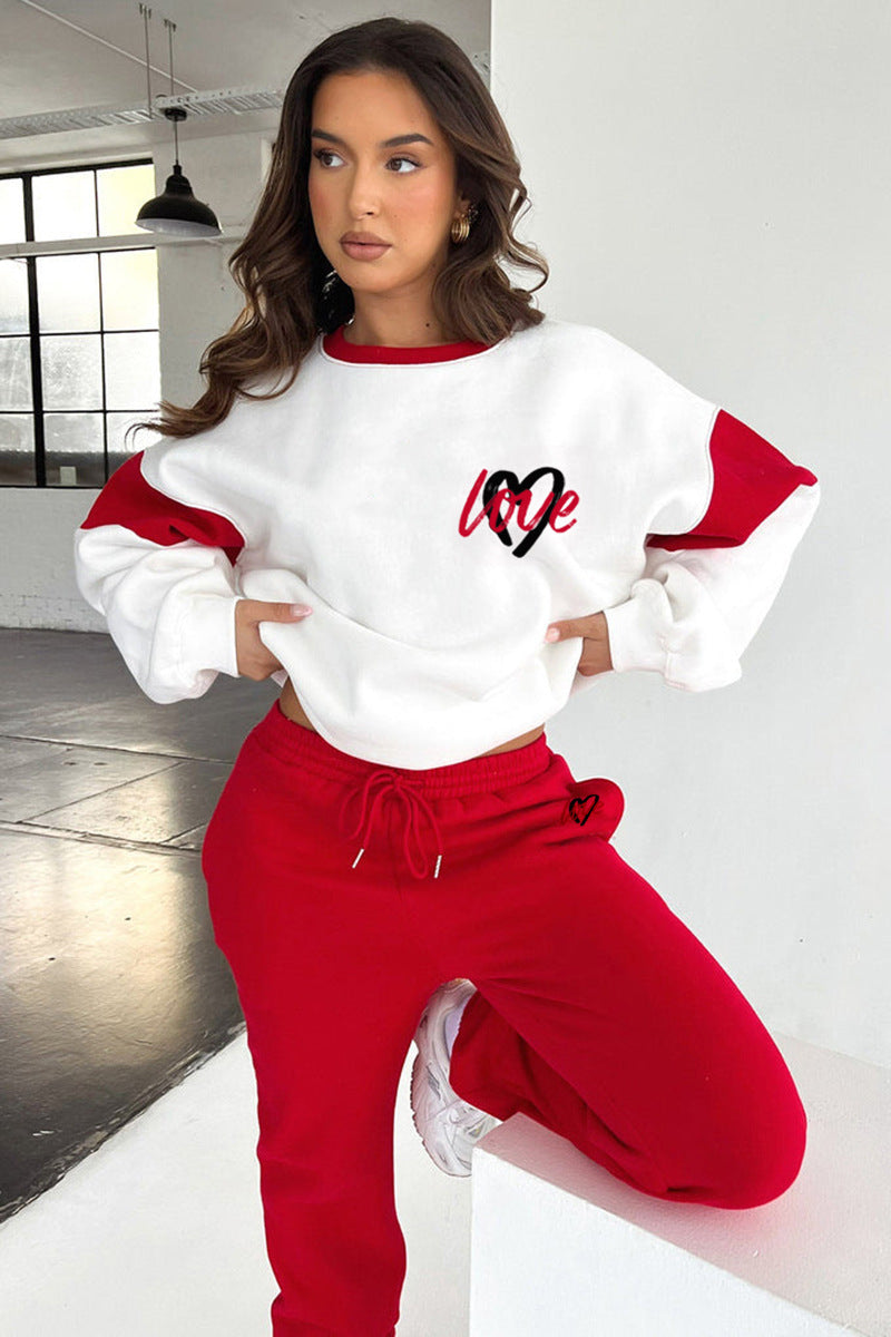 Conjunto de sudadera y pantalón casual con estampado "Love" para mujer