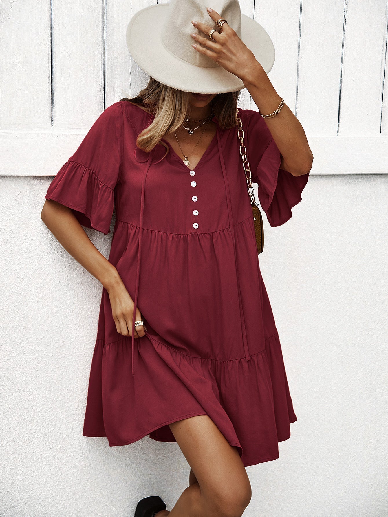 Wine Layered A-Line Dress