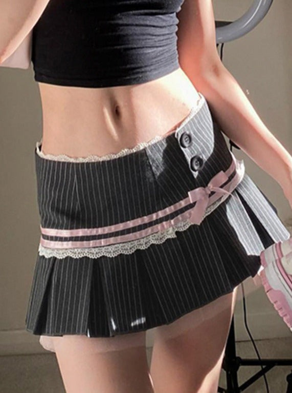 Casual Laced Pleated Skirt