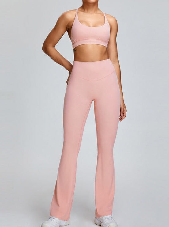 Pantalones de yoga de cintura alta con control de abdomen de color rosa 