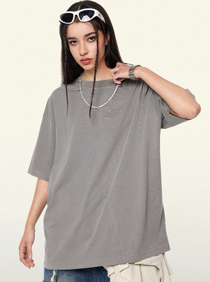 Camiseta holgada de manga corta vintage de moda gris 