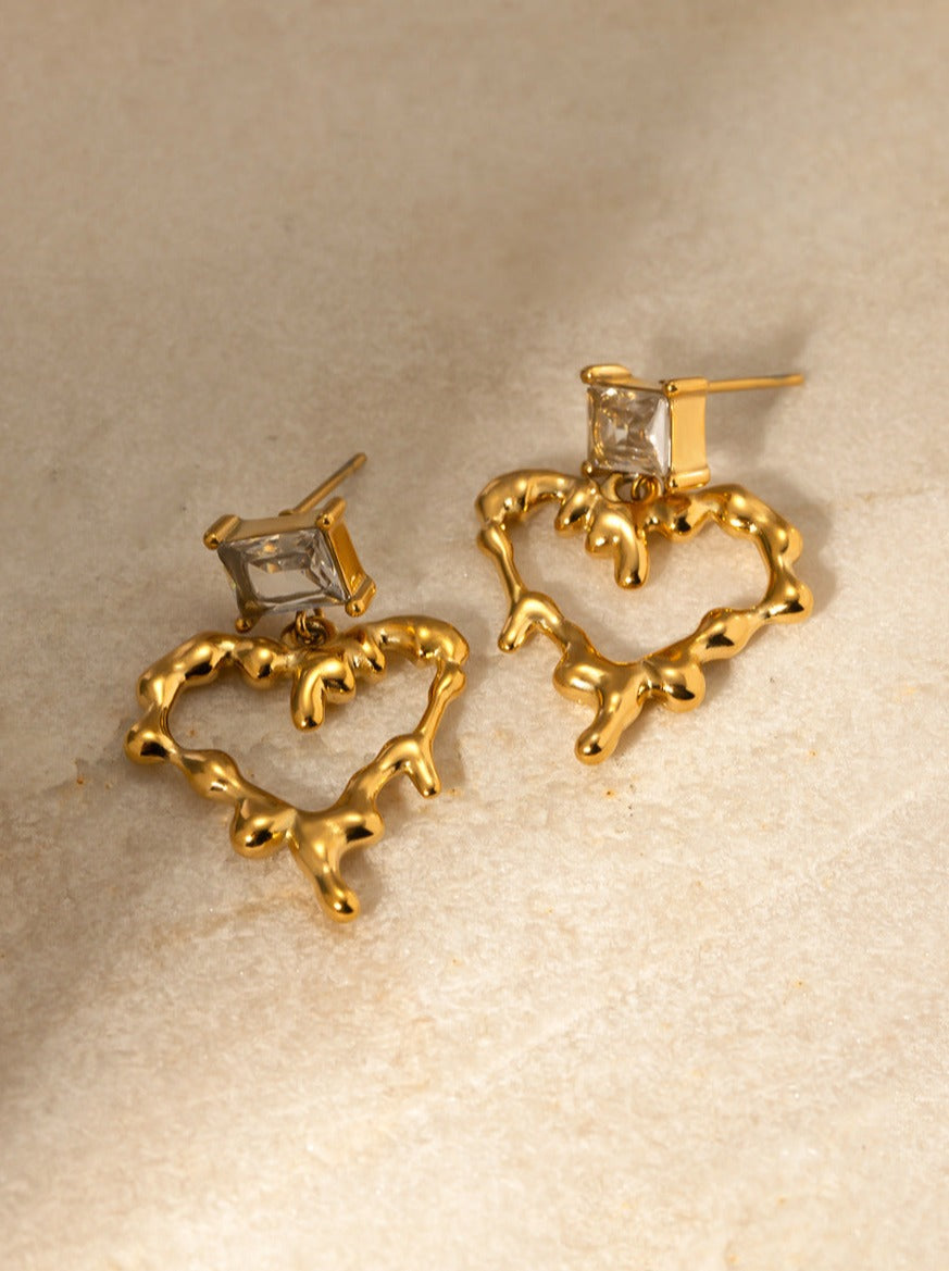 Pendientes colgantes de amor de acero inoxidable y oro de 18 quilates 