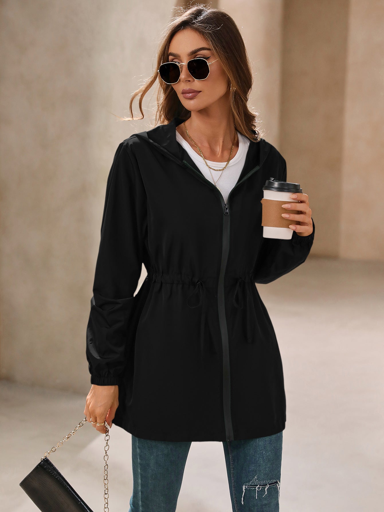 Trendy Sleek Hooded Raincoat