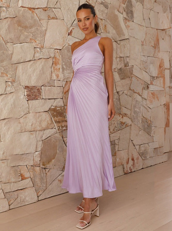 One Shoulder Abendkleid mit Plissees, Elegantes Maxikleid