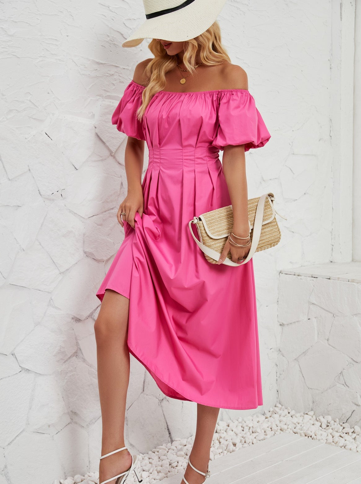 Off Shoulder Bell Sleeved Midi Dress